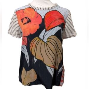 Luisa Cerano Sz L Silk Floral Animal Print Striped Women's T-shirt Italy